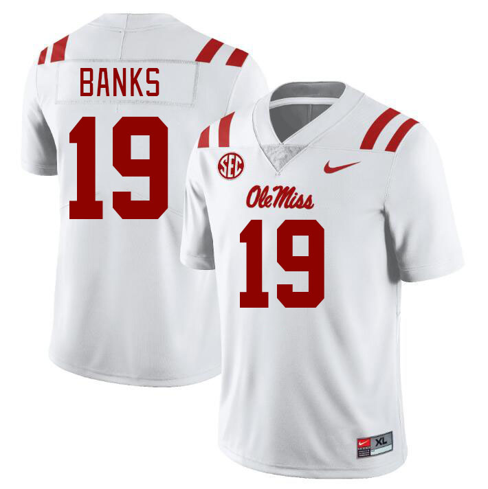 Men #19 Travaris Banks Ole Miss Rebels College Football Jerseys Stitched-White